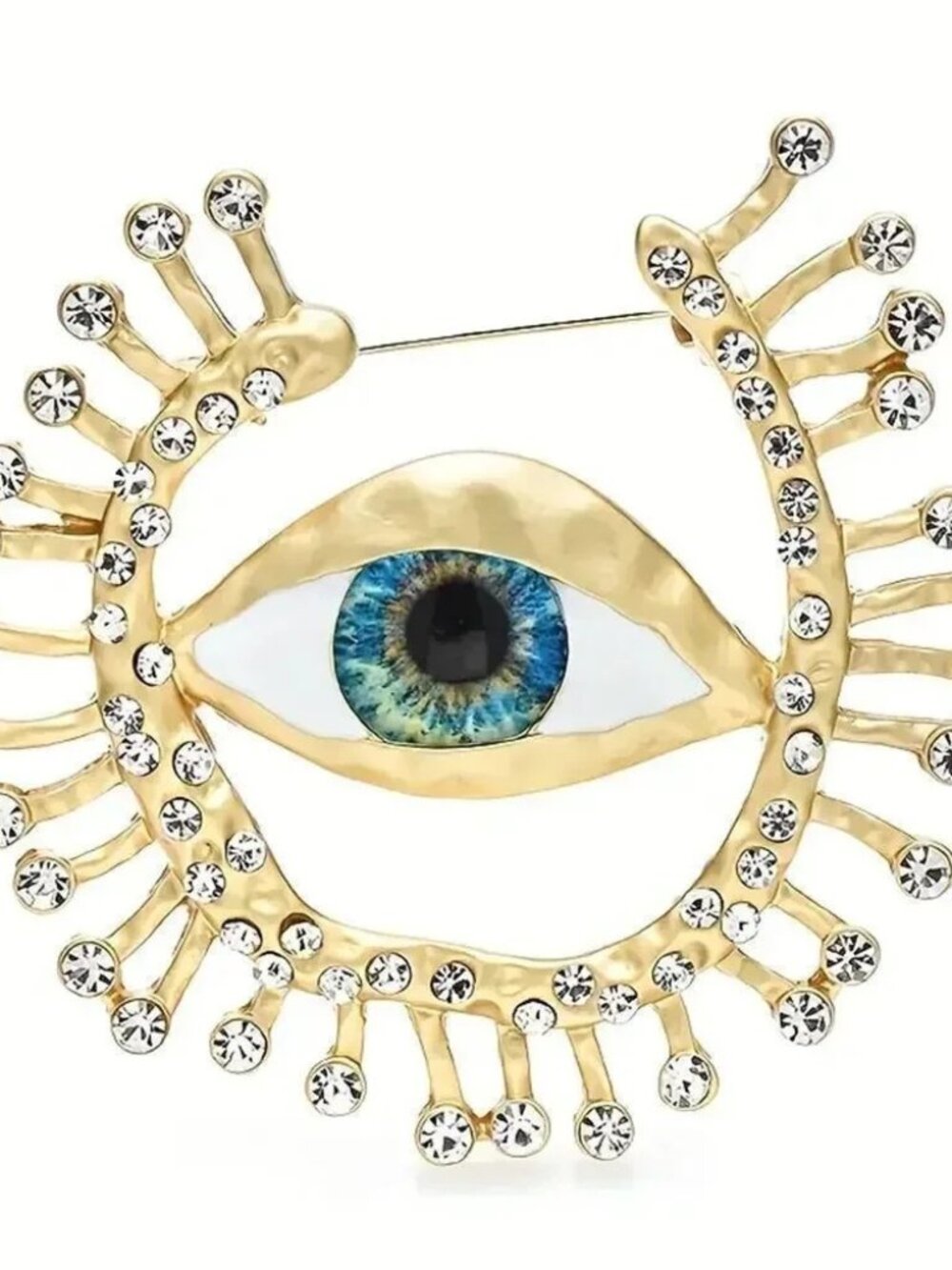Gold Eye Brooch with Crystals Q674